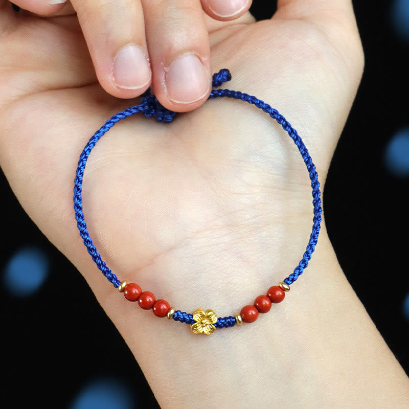 Klein Blue Corded Copper Flower South Red Agate & Garnet Gemstone Bracelet