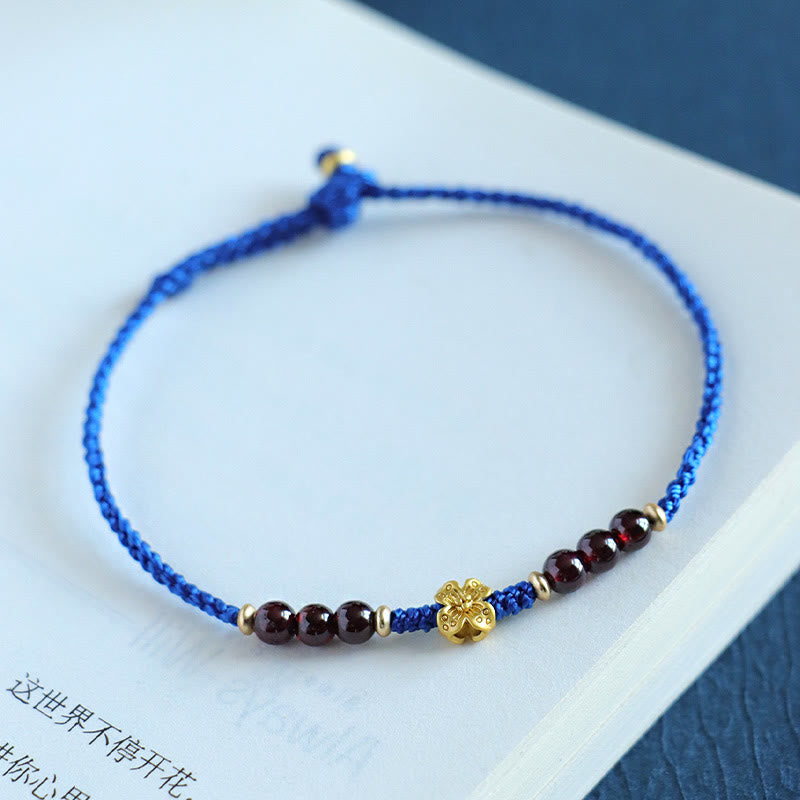 Klein Blue Corded Copper Flower South Red Agate & Garnet Gemstone Bracelet
