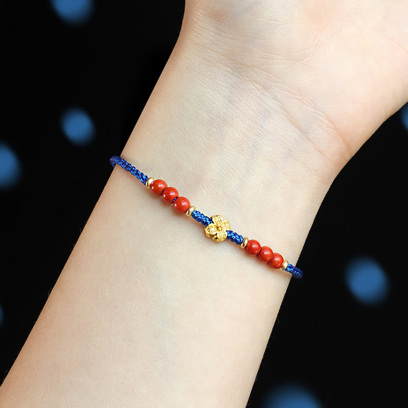 Klein Blue Corded Copper Flower South Red Agate & Garnet Gemstone Bracelet