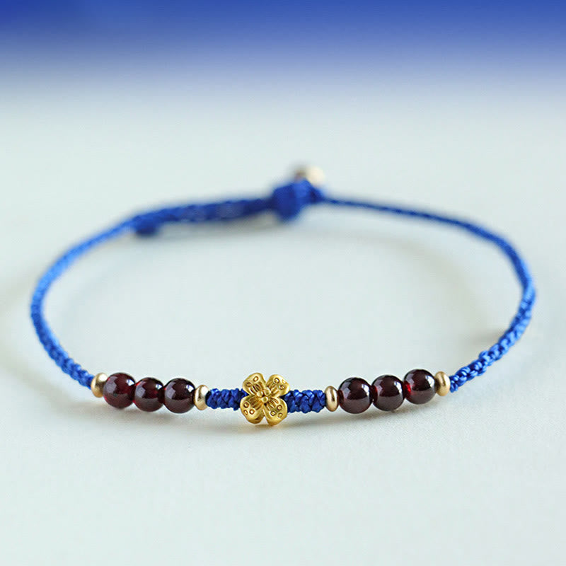 Klein Blue Corded Copper Flower South Red Agate & Garnet Gemstone Bracelet