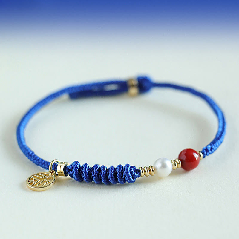 Klein Blue String Mixed Gemstone Bracelet with Copper Butterfly & Fu Charm