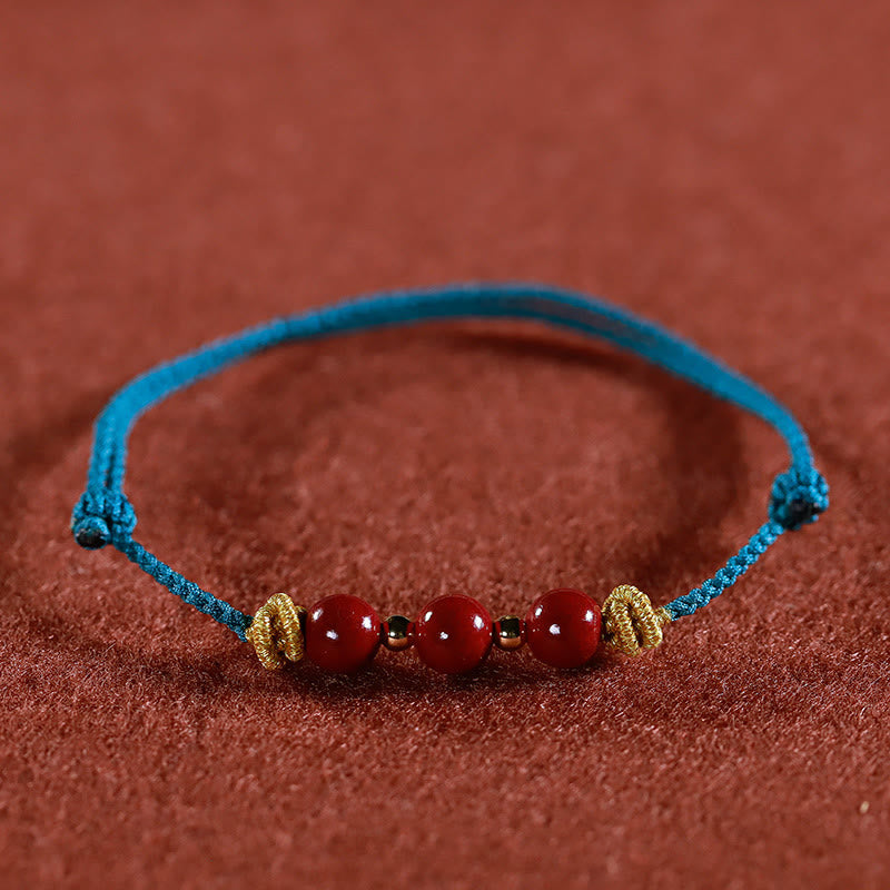 Handcrafted Cinnabar and Copper Braided Red String Bracelet for Vitality