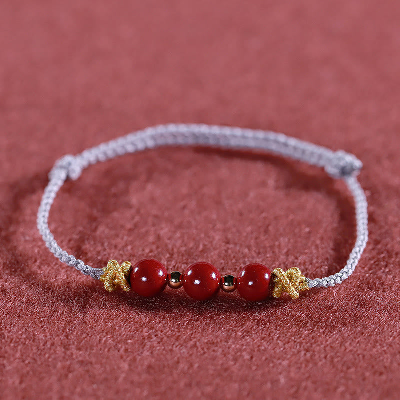 Handcrafted Cinnabar and Copper Braided Red String Bracelet for Vitality
