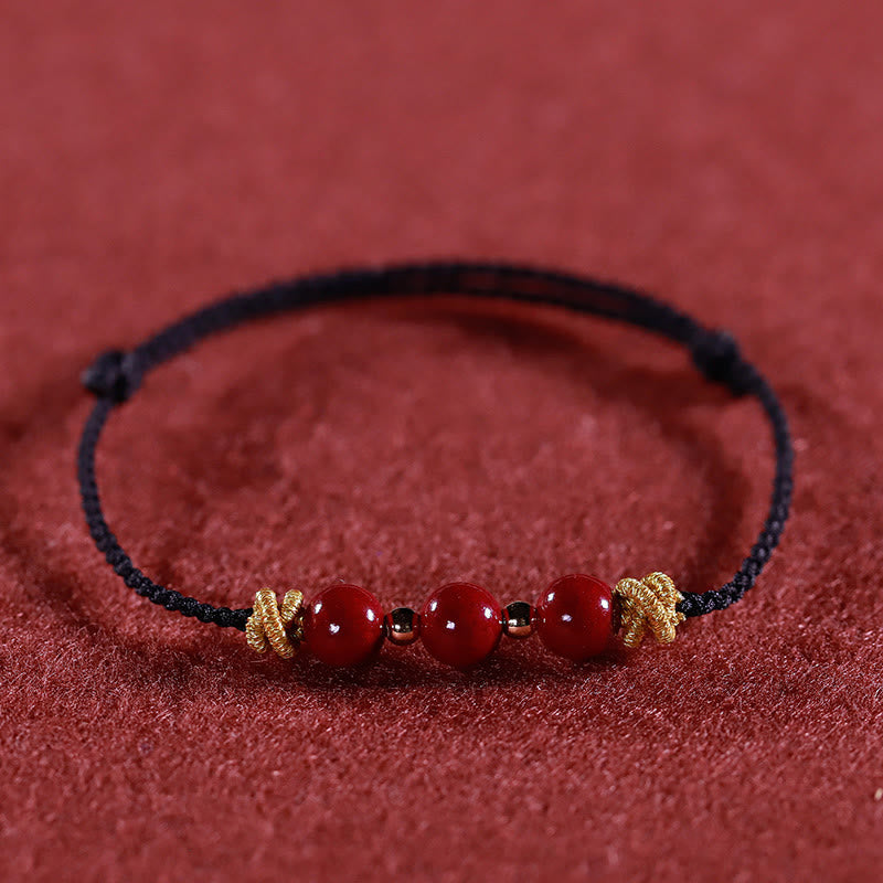 Handcrafted Cinnabar and Copper Braided Red String Bracelet for Vitality