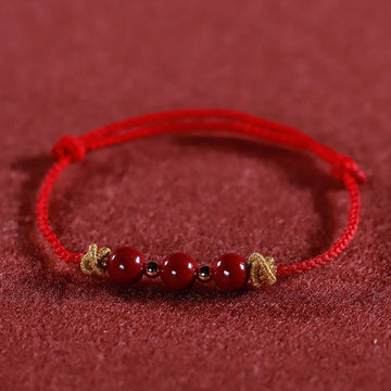 Handcrafted Cinnabar and Copper Braided Red String Bracelet for Vitality