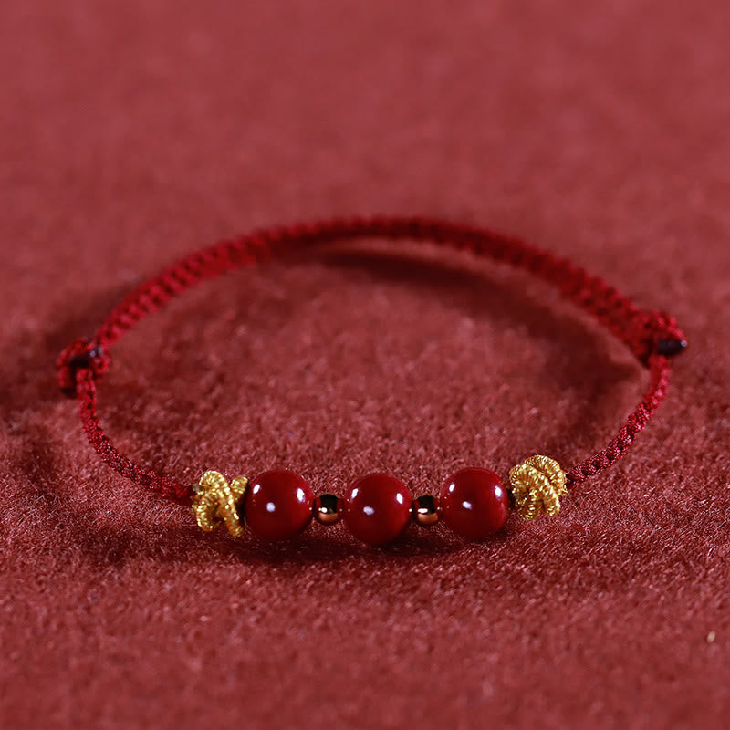 Handcrafted Cinnabar and Copper Braided Red String Bracelet for Vitality