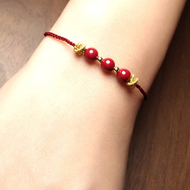 Handcrafted Cinnabar and Copper Braided Red String Bracelet for Vitality