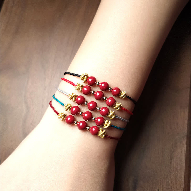 Handcrafted Cinnabar and Copper Braided Red String Bracelet for Vitality