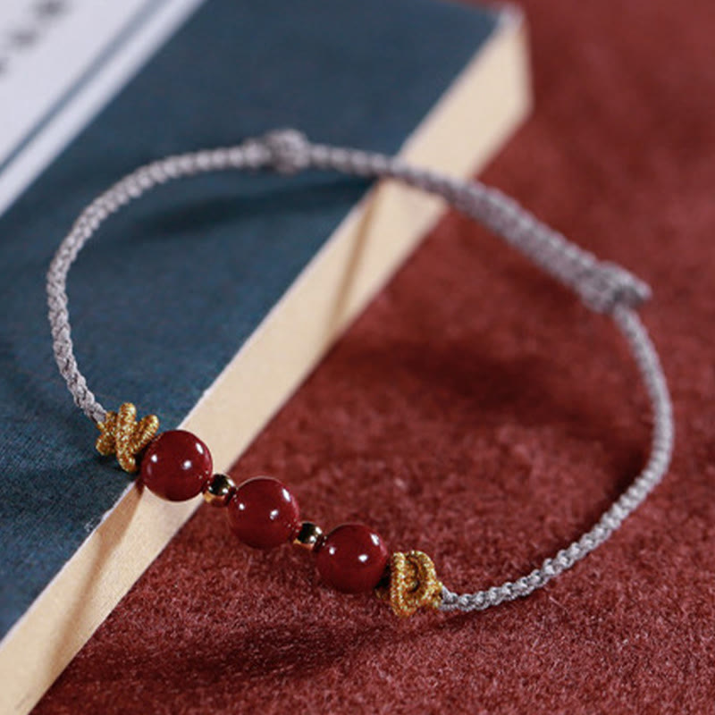 Handcrafted Cinnabar and Copper Braided Red String Bracelet for Vitality