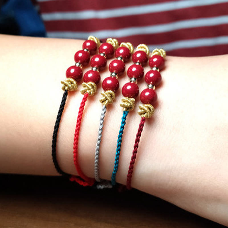 Handcrafted Cinnabar and Copper Braided Red String Bracelet for Vitality