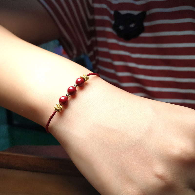 Handcrafted Cinnabar and Copper Braided Red String Bracelet for Vitality