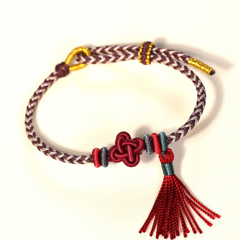 Handmade Endless Knot Tassel Bracelet with Peach Blossom Cord