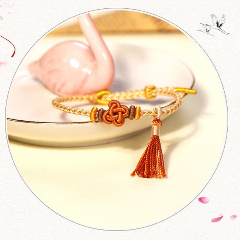 Handmade Endless Knot Tassel Bracelet with Peach Blossom Cord