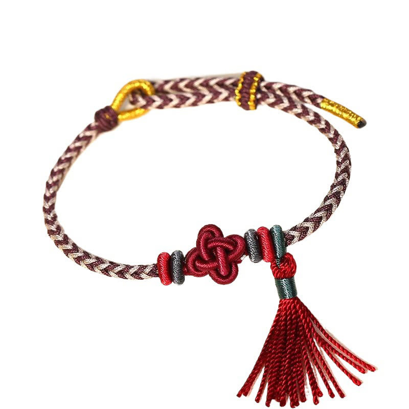 Handmade Endless Knot Tassel Bracelet with Peach Blossom Cord