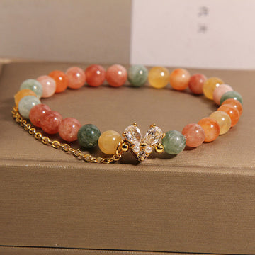 Vibrant Citrine, Green Quartz and Zircon Gemstone Beaded Bracelet