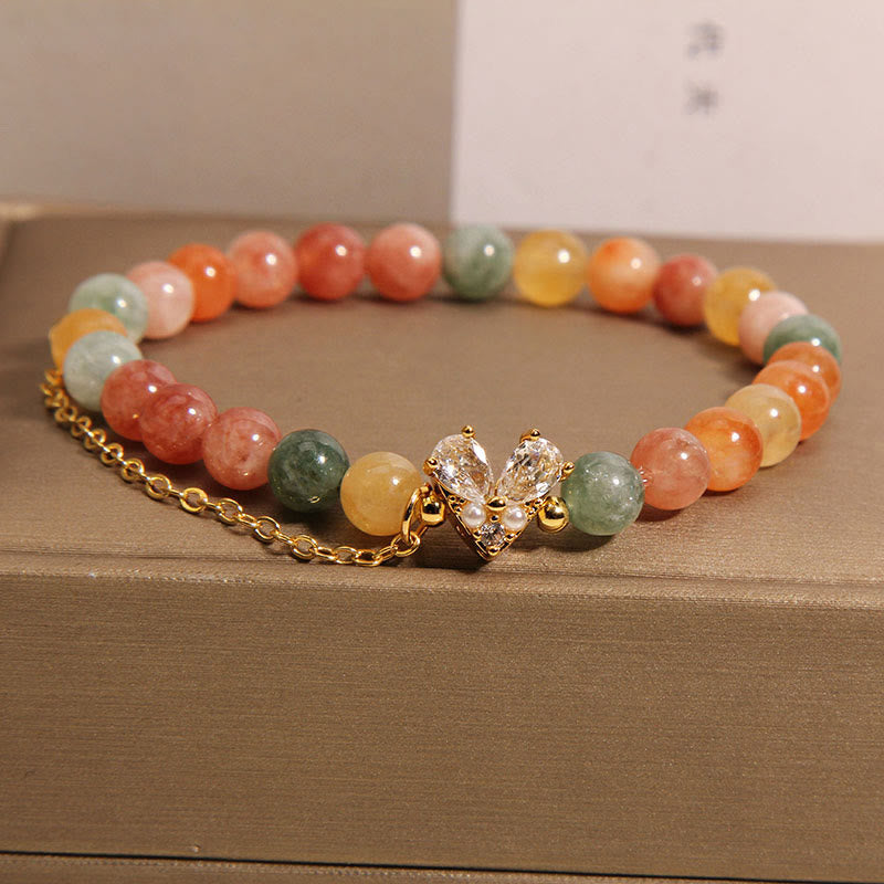 Vibrant Citrine, Green Quartz and Zircon Gemstone Beaded Bracelet