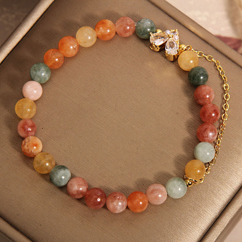 Vibrant Citrine, Green Quartz and Zircon Gemstone Beaded Bracelet