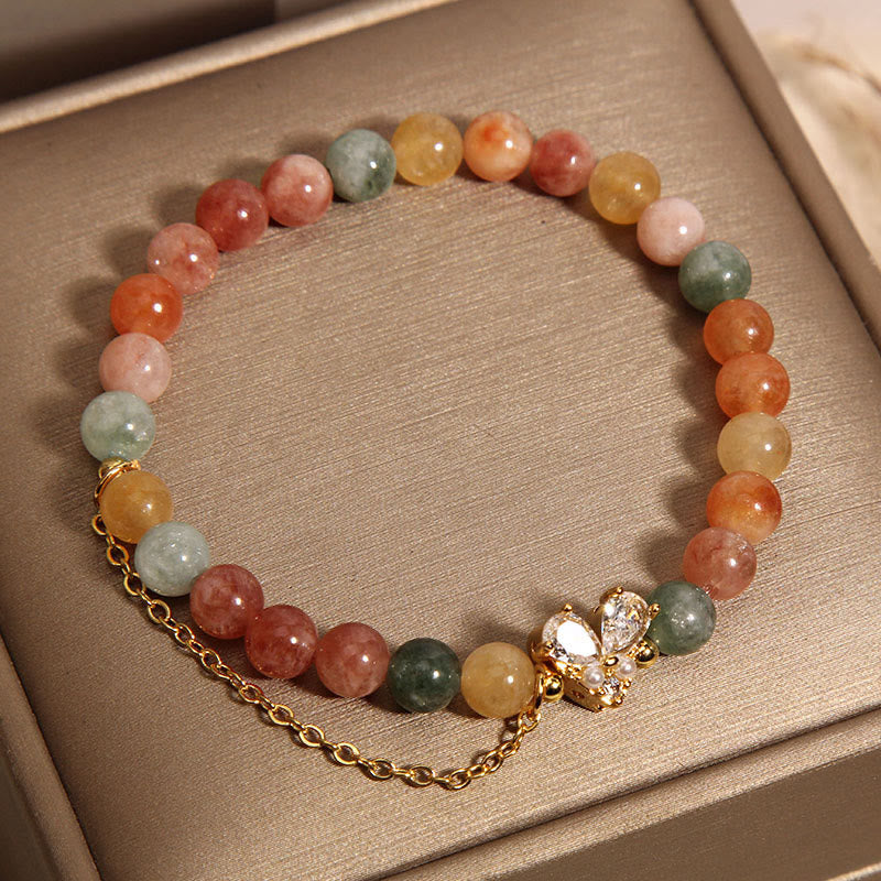 Vibrant Citrine, Green Quartz and Zircon Gemstone Beaded Bracelet
