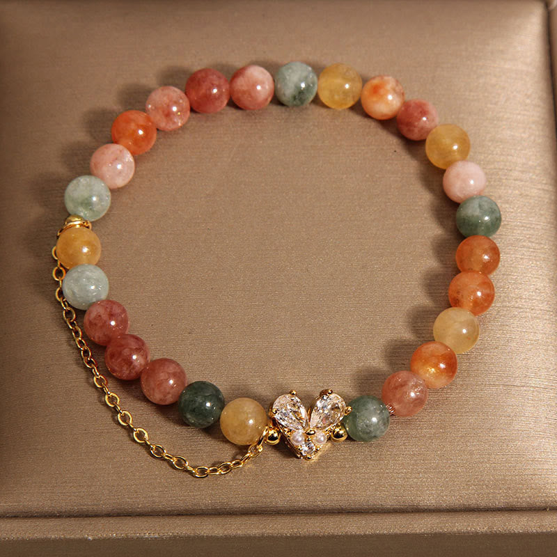 Vibrant Citrine, Green Quartz and Zircon Gemstone Beaded Bracelet