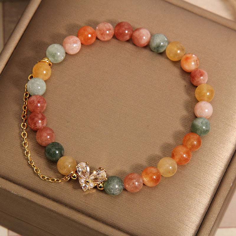Vibrant Citrine, Green Quartz and Zircon Gemstone Beaded Bracelet