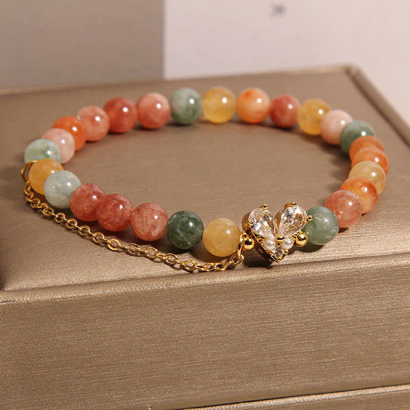 Vibrant Citrine, Green Quartz and Zircon Gemstone Beaded Bracelet
