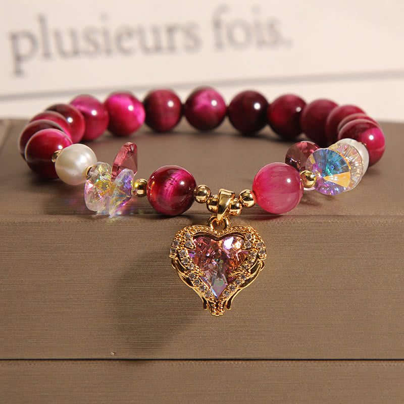 Red Tiger Eye Citrine Amethyst Heart Calm Bracelet