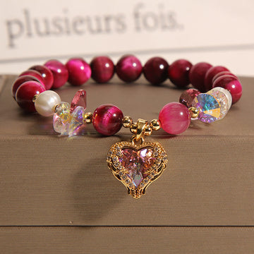 Red Tiger Eye Citrine Amethyst Heart Calm Bracelet