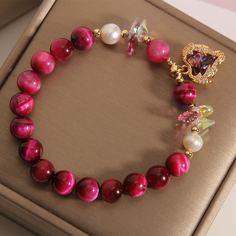 Red Tiger Eye Citrine Amethyst Heart Calm Bracelet