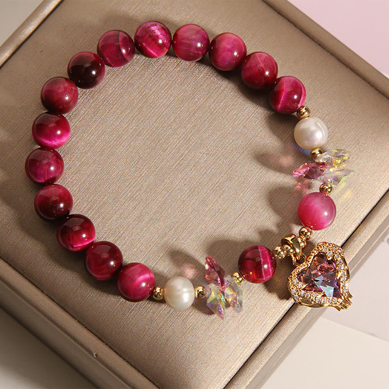 Red Tiger Eye Citrine Amethyst Heart Calm Bracelet