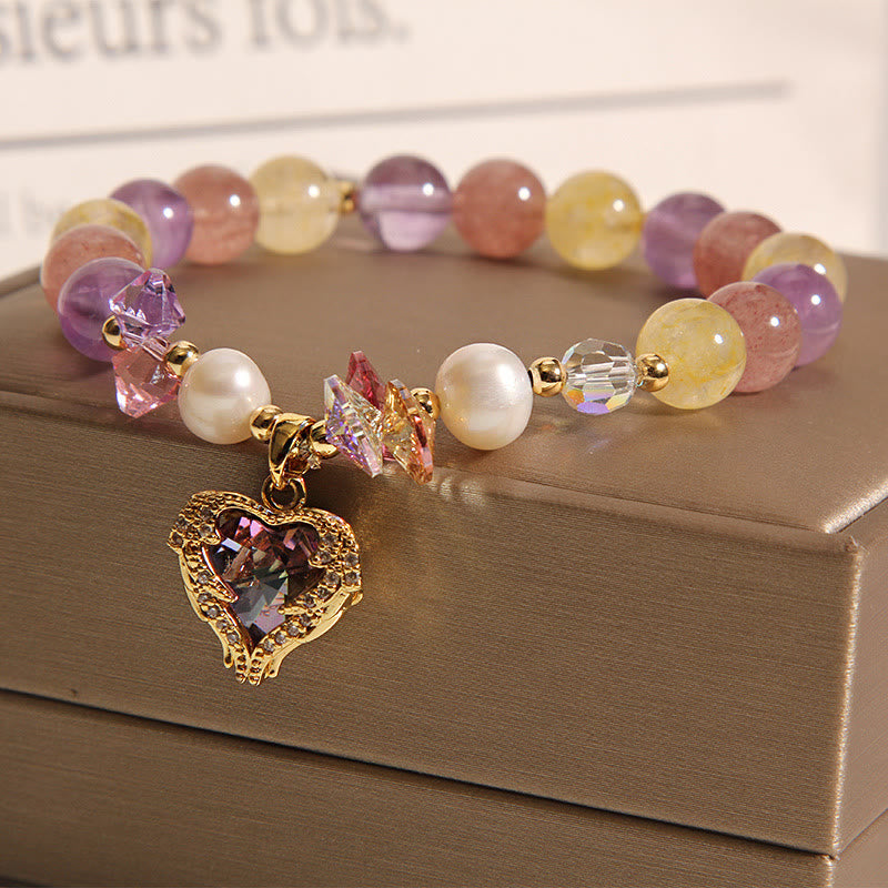 Red Tiger Eye Citrine Amethyst Heart Calm Bracelet