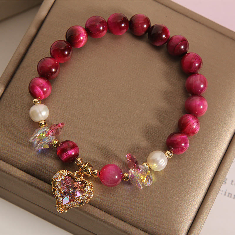 Red Tiger Eye Citrine Amethyst Heart Calm Bracelet