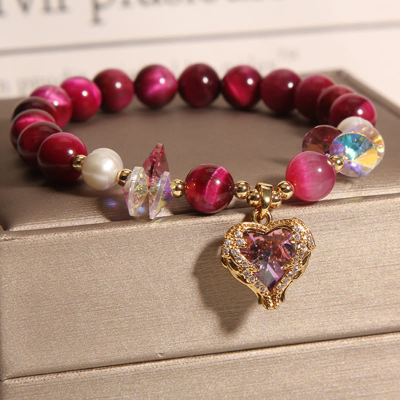 Red Tiger Eye Citrine Amethyst Heart Calm Bracelet