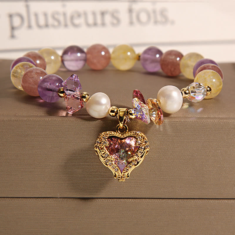 Red Tiger Eye Citrine Amethyst Heart Calm Bracelet