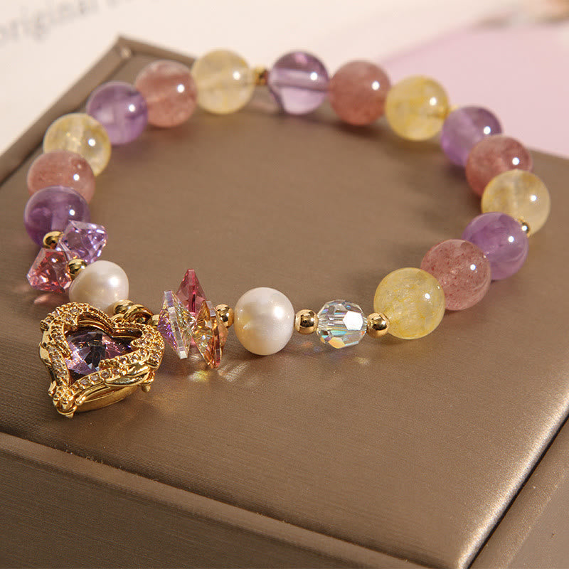 Red Tiger Eye Citrine Amethyst Heart Calm Bracelet