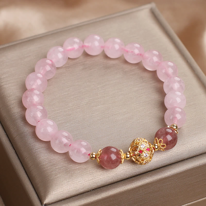 Pink Crystal Strawberry Quartz Love Bracelet
