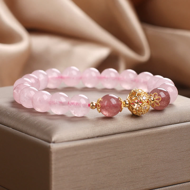 Pink Crystal Strawberry Quartz Love Bracelet