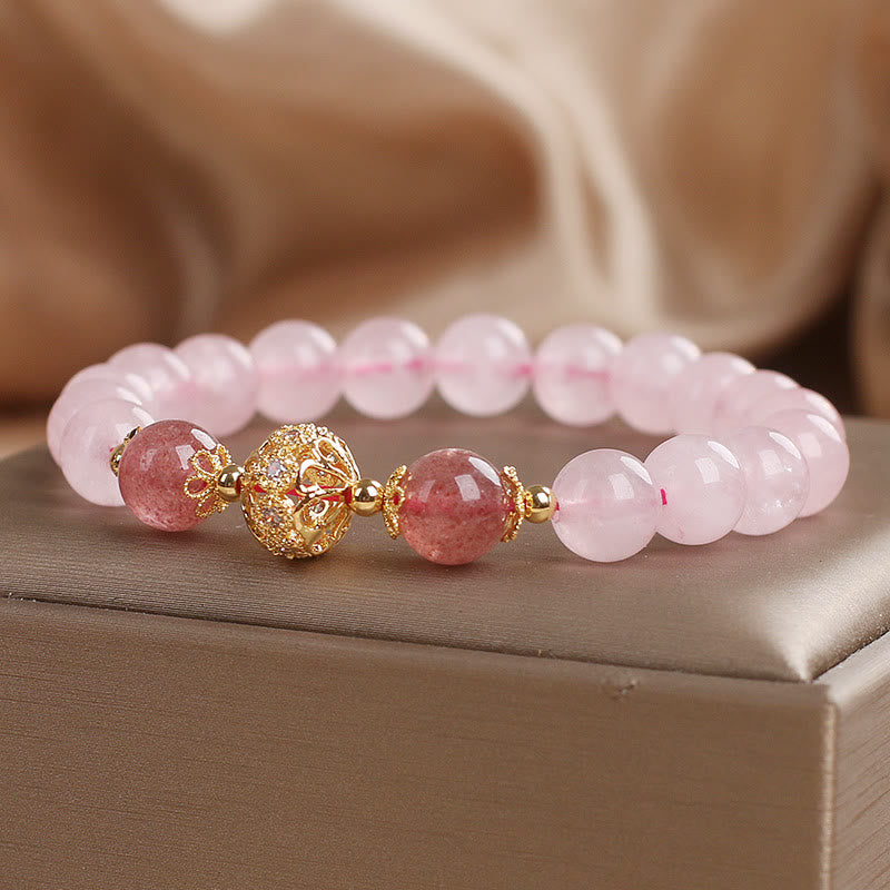 Pink Crystal Strawberry Quartz Love Bracelet