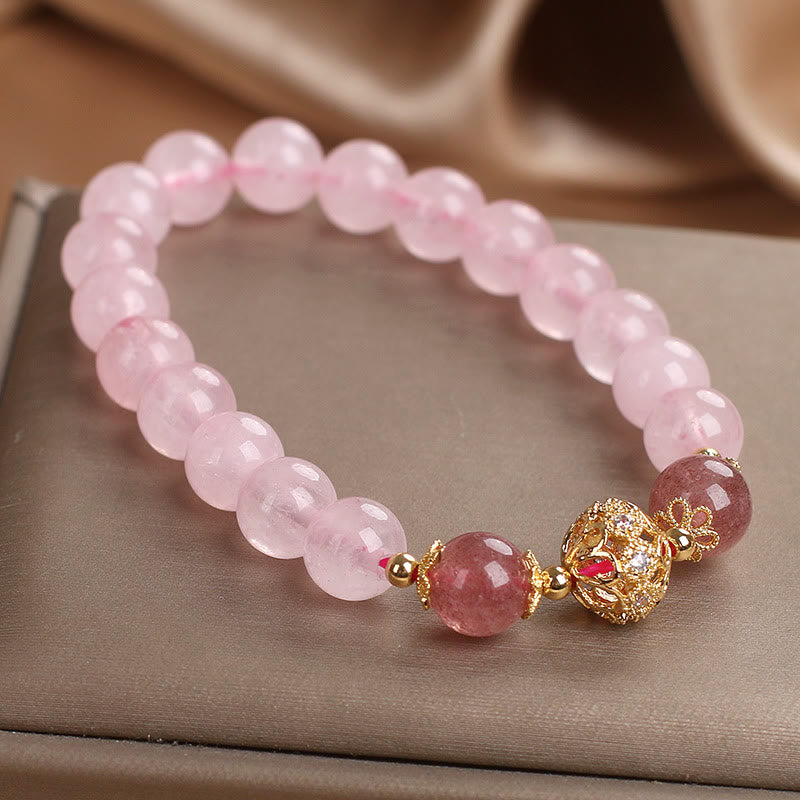 Pink Crystal Strawberry Quartz Love Bracelet