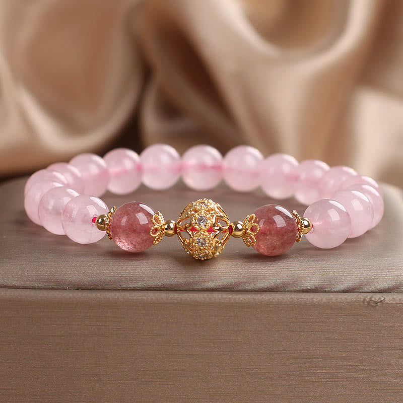 Pink Crystal Strawberry Quartz Love Bracelet
