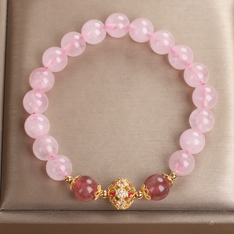 Pink Crystal Strawberry Quartz Love Bracelet