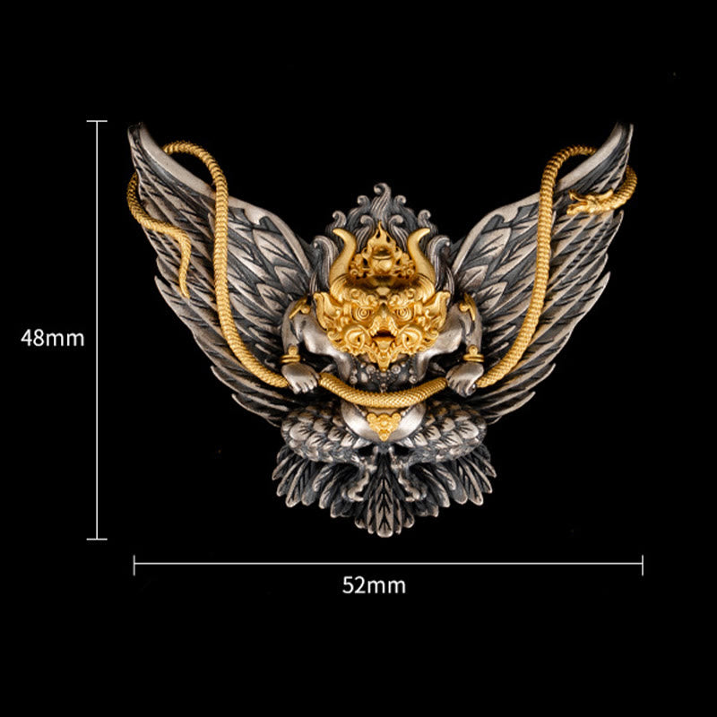 925 Sterling Silver Tibetan Garuda Bird Dragon Snake Wisdom Necklace Pendant