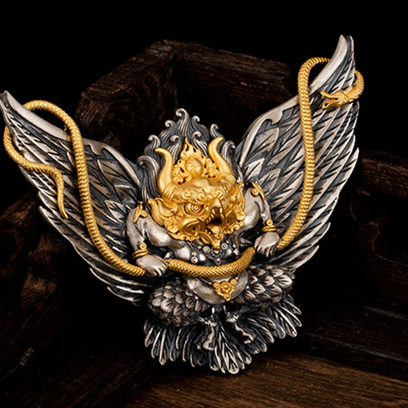 925 Sterling Silver Tibetan Garuda Bird Dragon Snake Wisdom Necklace Pendant