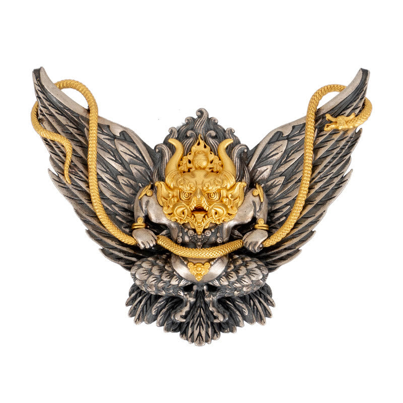 925 Sterling Silver Tibetan Garuda Bird Dragon Snake Wisdom Necklace Pendant