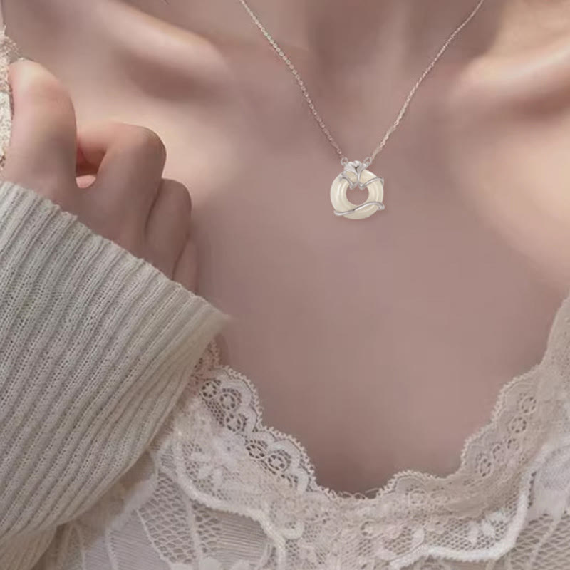 Hetian Jade 925 Sterling Silver Peace Buckle Ginkgo Leaf Necklace Pendant