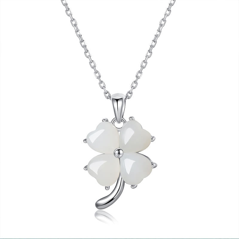 Hetian Jade 925 Sterling Silver Four Leaf Clover Necklace Pendant