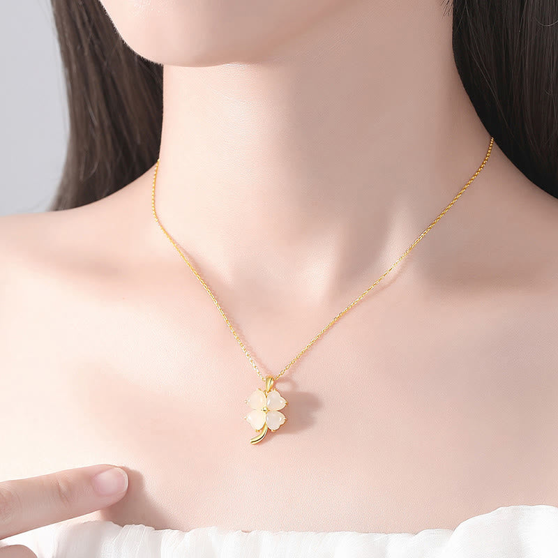 Hetian Jade 925 Sterling Silver Four Leaf Clover Necklace Pendant