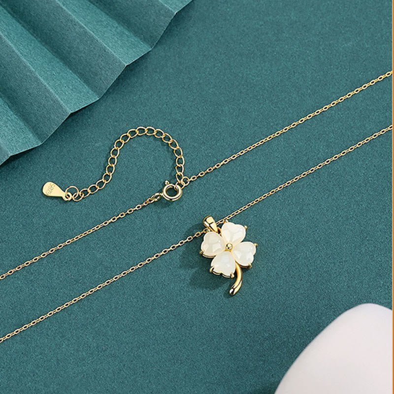 Hetian Jade 925 Sterling Silver Four Leaf Clover Necklace Pendant