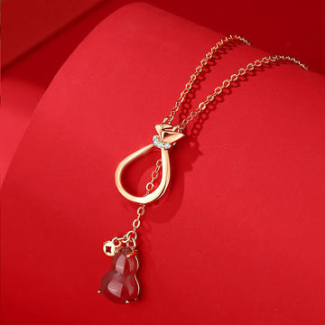 Red Agate Chalcedony 925 Sterling Silver Gourd Lucky Bag Confidence Necklace Pendant