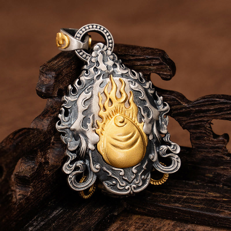 925 Sterling Silver Tibetan Yellow Jambhala God of Wealth Protection Necklace Pendant
