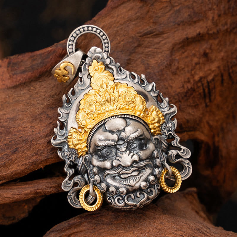 925 Sterling Silver Tibetan Yellow Jambhala God of Wealth Protection Necklace Pendant